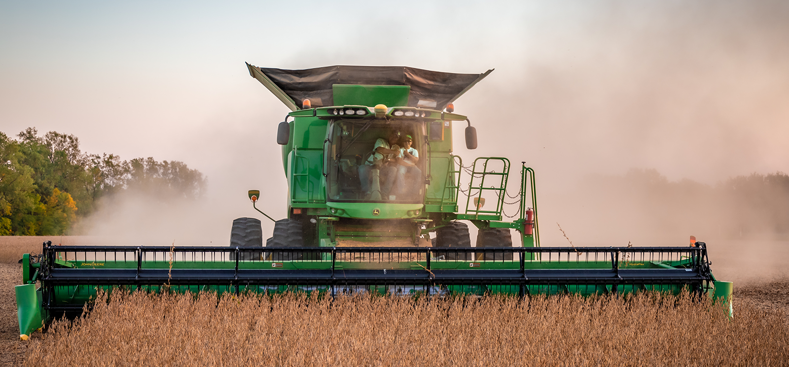 Combine harvesting in a field